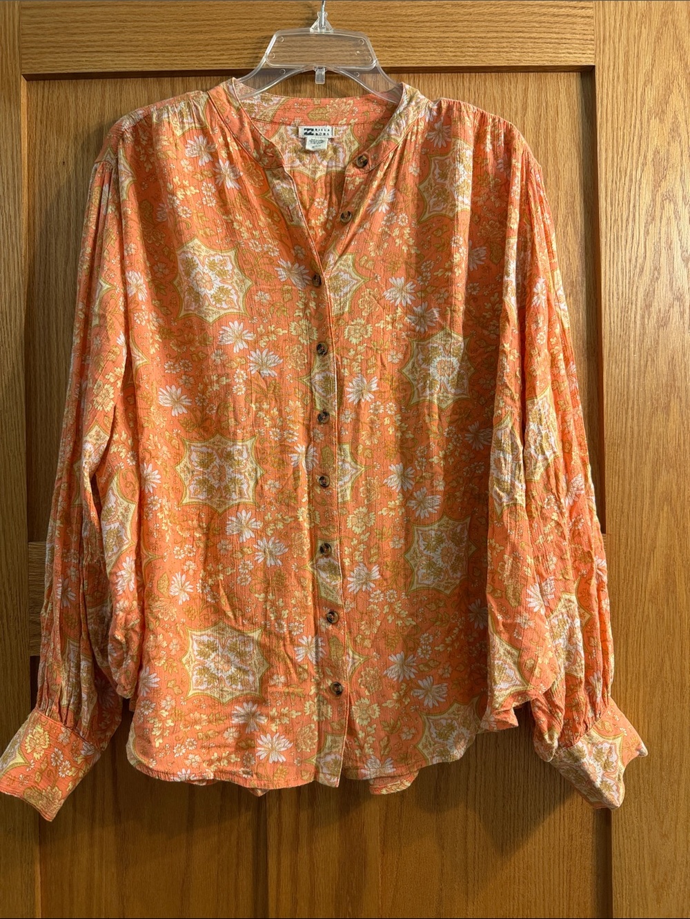 Billabong Orange Floral Button-Front Blouse